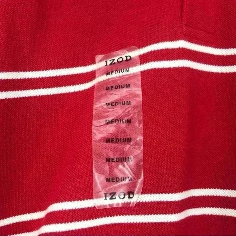 IZOD Men’s Medium Polo Shirt – Red Striped 100% Cotton Collared Top NWT - Picture 6 of 8